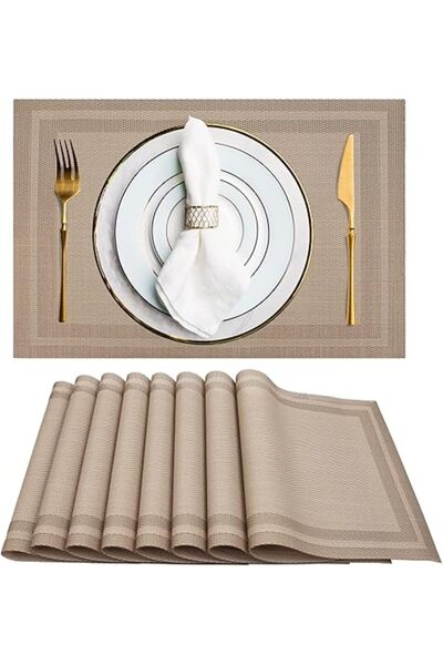 Generic Set of 8 Placemats, Non-Slip Crossweave Woven Vinyl Insulation Place Mat Washable Table Mats For Res