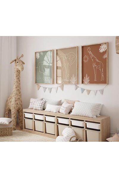 Generic Safari Nursery Wall Art Pictures Baby Animal Canvas Wall Decor Boho Jungle Wall Art Kids Minimalist