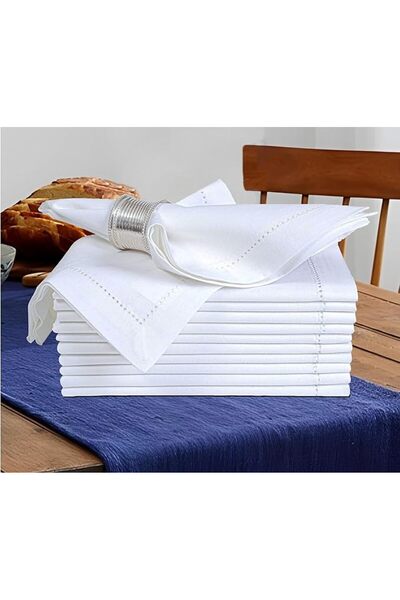 Generic مجموعة من 12 منديل عشاء من القماش القطني مقاس 18 × 18 باللون الأبيض مع زوايا مخيطة - مثالية لنا