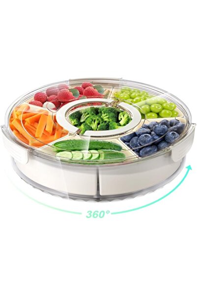 Generic صينية تقديم دوارة مقسمة من تزوييق مع غطاء ومقبض، فواكه ووجبات خفيفة و...