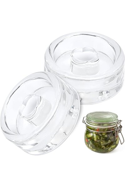 Generic Bakiauli 2 Pack Glass Fermentation Weights, 7 cm Wide Mouth Fermentation Jars to Remove Excess Brine