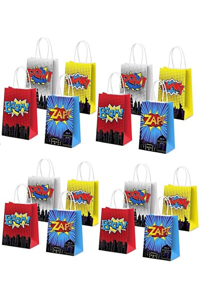 Generic Superhero Party Gift Bags, 16Pcs 4 Color Comic Heros Kraft Paper Goodie Candy Treat Gift with Handle