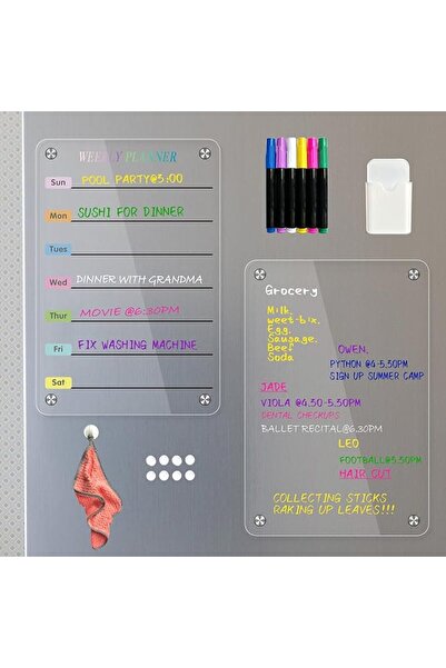 Generic Acrylic Magnetic Planner for Fridge, 2 Pcs Clear Magnetic Weekly Planner, Includes 6 Colorful Liquid