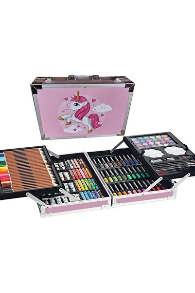 Generic مجموعة فنية مكونة من 145 قطعة، مجموعة لوازم فنية، لوازم رسم مع حقيبة ألومنيوم محمولة، مجموعة فنية، هدية رائعة