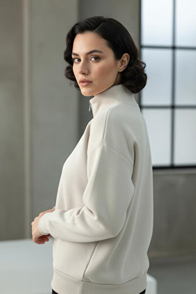 Balenbi Γυναικείο φούτερ με 3 κλωστές, με μισό φερμουάρ, oversize 1112