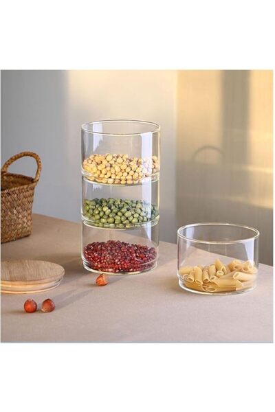 Generic IEW Spice Jars with Lid, 4-Tier Stackable Glass Jars with Airtight Bamboo Lid, Microwavable Food Sto