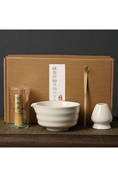 Generic Matcha Set Made With Natural Bamboo And Premium Quality Ceramic | Japanese 4 pieces set | Matcha Bow