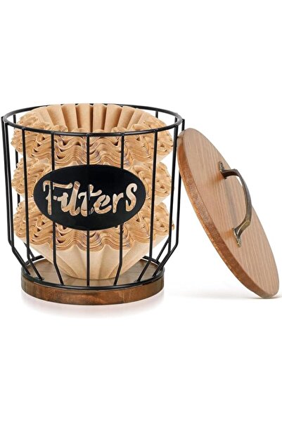 Generic PawPawU® Coffee Filters Holder, Paper Storage Container Basket with Lid, Rustic Filters Organizer D