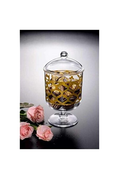 Generic Vague Acrylic Round Candy Box, Large, Gold Print 02-624