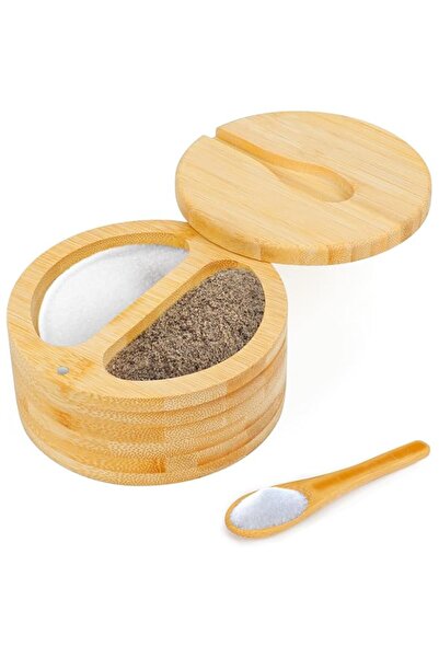 genric TERRIFI Salt Container, Large Bamboo Salt Cellar Spice Box with Magnet...