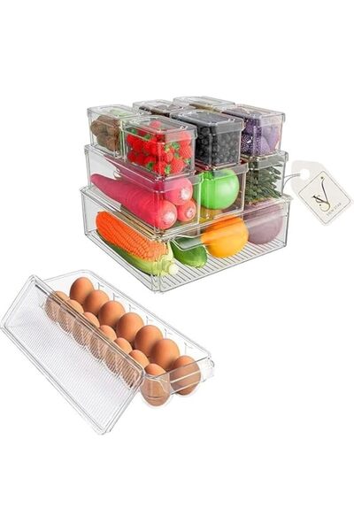 genric Viewstar 11 Pack Fridge Organizers with Egg Storage Tray, Stackable Re...