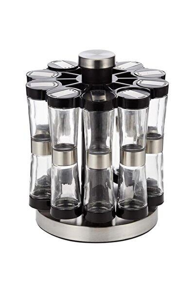 genric طقم توابل نيوفلام GSR2520، 20 قطعة مع حامل دوار، أسود