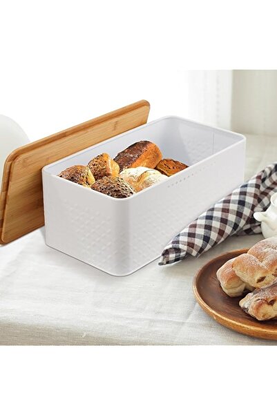 genric صندوق خبز Erweicet بغطاء من الخيزران ومرطبان تخزين طعام معدني مربع قابل للتنفس ومنعش