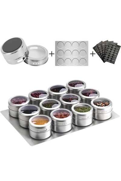 genric برطمانات توابل مغناطيسية من أيولا بقاعدة جدارية، مصنوعة من الفولاذ المقاوم للصدأ ومقاومة للغبار مع 120 ملصقًا