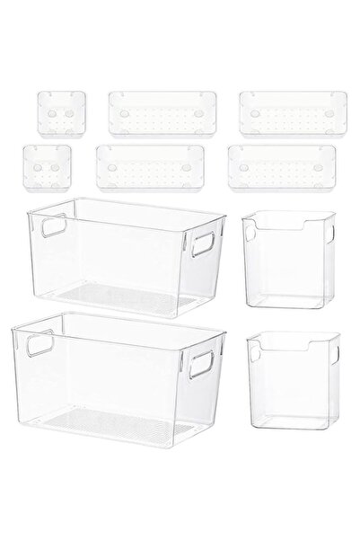 genric مجموعة لانكوثيك من ١٠ صناديق بلاستيكية لتنظيم وتخزين المؤن مع منظمات أدراج شفافة للثلاجة