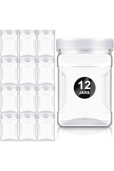 Generic 6 Pack Clear 27 oz Square Plastic Storage Jars with Airtight Lids and Easy Grip Handles Reusable Wi