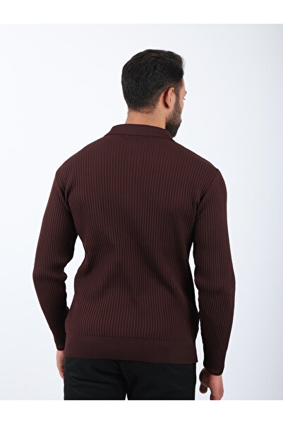 VALERO Men's Standard Fit Regular Cut Textured Buttoned Polo Neck Burgundy Knitwear Sweater
