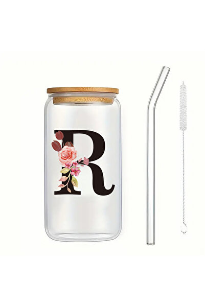 Choice6 500ml R Alphabet Flowers Drinking Glass Letter A-Z Iced Coffee Water ...