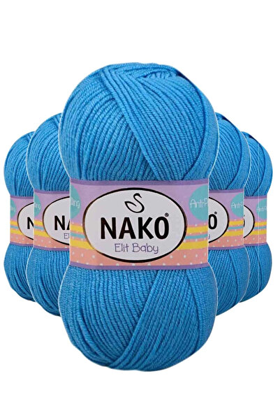 NAKO 5 Pieces Elite Baby Hand Knitting Yarn Non-Pilling Baby Wool Alaska Blue 10119