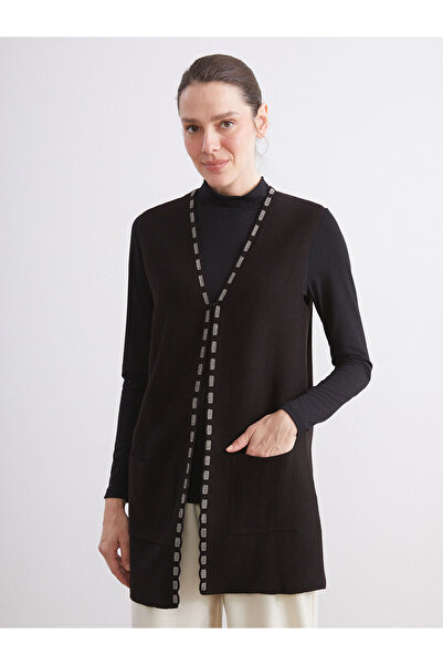 LC Waikiki Siyah V Yaka Desenli Kadın Triko Yelek