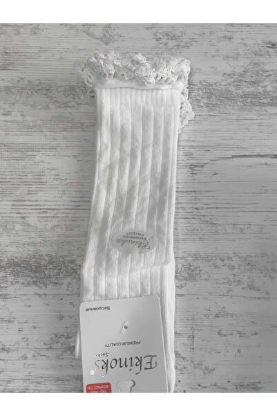 Ekinoks Girl's Knee-High Socks Cotton Ribbed Lace Scented Breathable Anti-Sweat Single Ecru