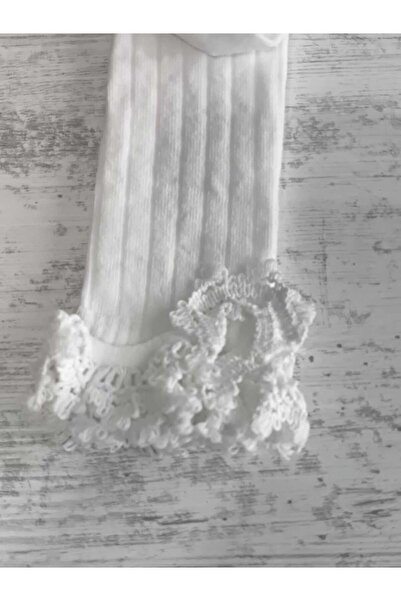 Ekinoks Girl's Knee-High Socks Cotton Ribbed Lace Scented Breathable Anti-Sweat Single Ecru