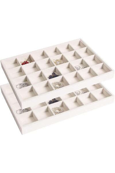 Hope طقم مكون من قطعتين من صينية المجوهرات المخملية، 24 شبكة، صينية تخزين كبي...