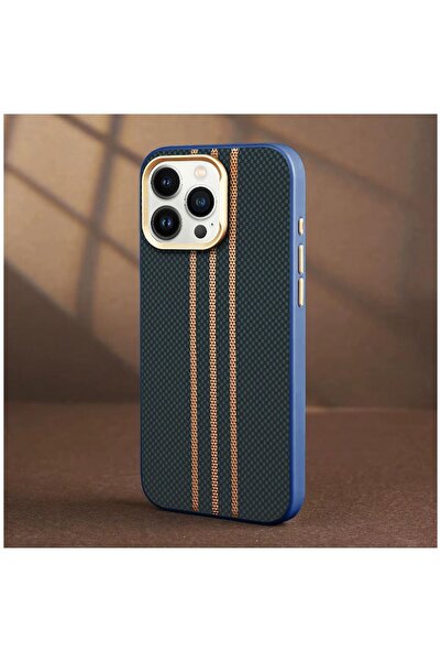Zebana Apple iPhone 15 Pro Max Uyumlu Kılıf Goldrix Karbon Fiber M-Safe Kılıf...