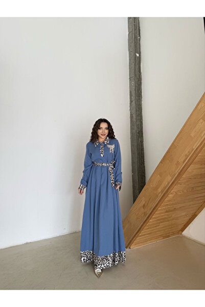 MaxiMor Γυναικεία μακρύ φόρεμα με λεοπάρ σχέδιο με λεπτομερή λουράκια και ιμάντες, κατάλληλο για μακριά φορέματα