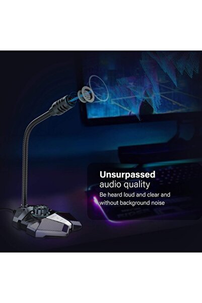 VERTUX ميكروفون ألعاب USB عالي الحساسية مع زر للتحكم في مستوى الصوت