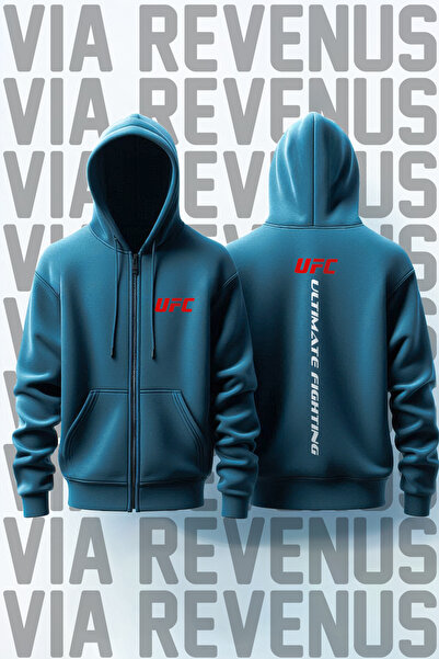 Vordevia Ufc Front and Back Printed Unisex 3 Thread Raised Zipper Hooded Sweatshirt Cardigan