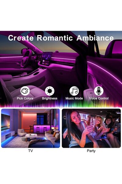 Generic LEDCARE 5-in-1 Car LED Strip Lights 16 Million Colors, 236" Fiber Optic & Wireless App Control