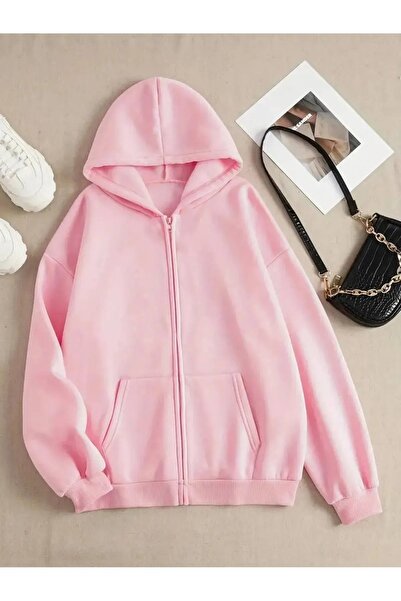 cc collection Ροζ Ζακέτα με κουκούλα με φερμουάρ 3 νημάτων