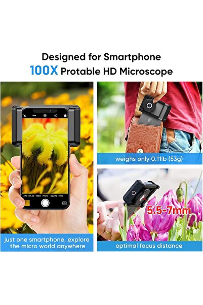 Generic 100X Phone Microscope Lens with LED Light & CPL Filter Universal Macro Camera for Android/iPhone