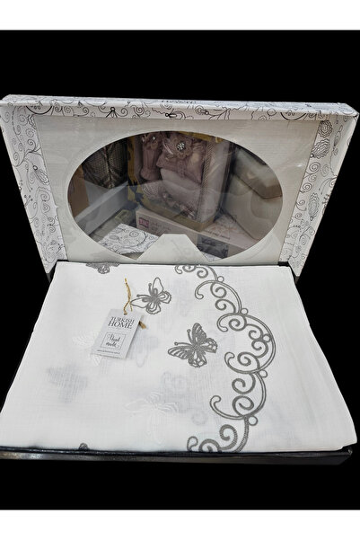 KÜBRAHOME'S Gardeya Linen 160X260 cm Butterfly Embroidery Detailed Stain-Resi...