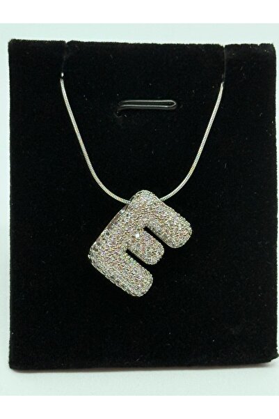 NG TAKI GÜZELLİK NG Kadın Gümüş Renk E Harfli Kolye, Işıltılı Taşlı, Zarif Ta...