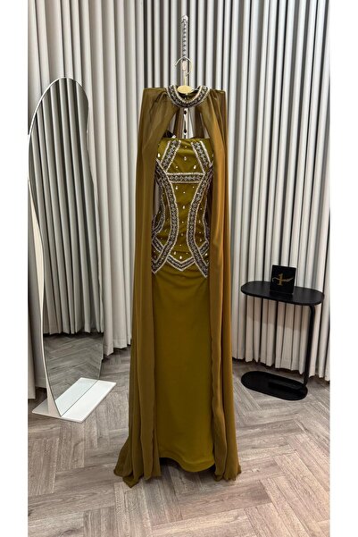 NALA FASHION Long evening dress with attached cape