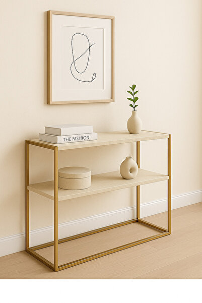 CD Melody Gold Dresuar Metal Ayaklı Dekoratif Raflı Konsol Metal 120Cm