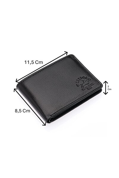 Westpolo Hakiki Deri Kağıt Para ve Bol Kart Bölmeli Erkek Cüzdanı - Siyah