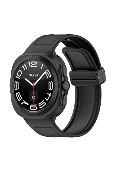 Optim Solution Curea SmartWatch din piele PU pentru Samsung Galaxy Watch Ultra 47mm, neagră,