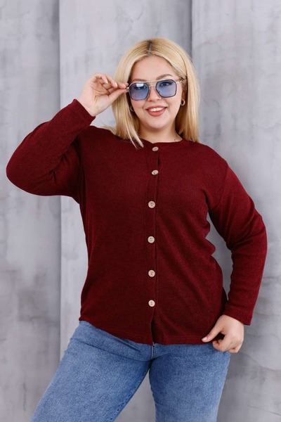 tarzımsüper Women's Plus Size Front Button Soft Textured Knit Cardigan