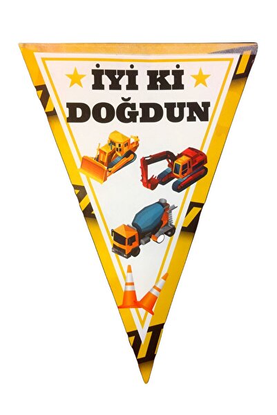 mutluanılarpartievi Inşaat Partisi Temalı Flama 10 Adet 200x23 Cm Iş Makinele...
