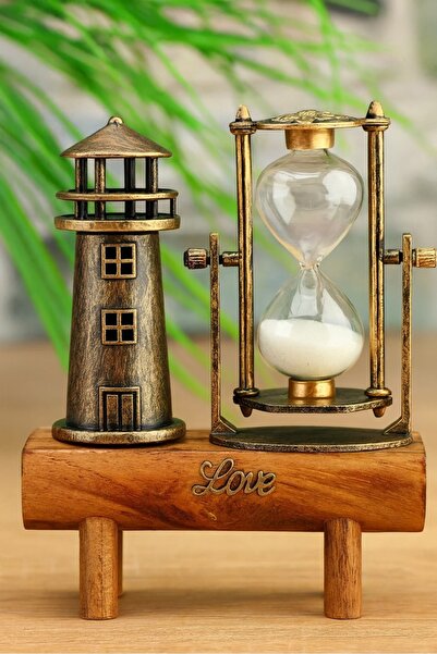 keyfisepet en keyifli sepet Dekoratif Ahşap Love Yazılı Kum Saati ve Deniz Fe...