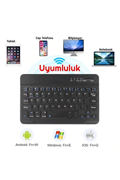 FORTİCO Mini Bluetooth Kablosuz Şarjlı Pilli Slim Rubber Klavye 7 inç 20X12 cm Mini Klavye