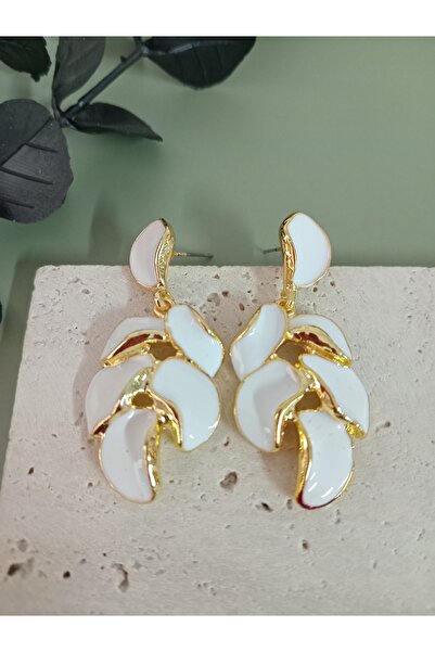 mos&more White Leaf Model Women's Earrings