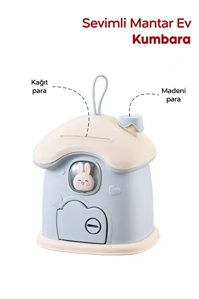 Seram Collection Sevimli Kilitli Ev Kumbara |mantar Ev Kumbara - Mavi