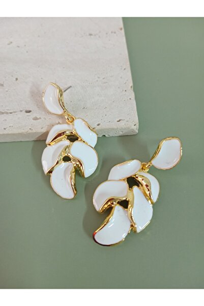 mos&more White Leaf Model Women's Earrings