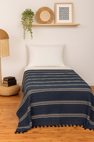 MORENELLEAURA Cotton Striped Navy Blue Pique – Multi-Purpose Blanket, Ideal f...
