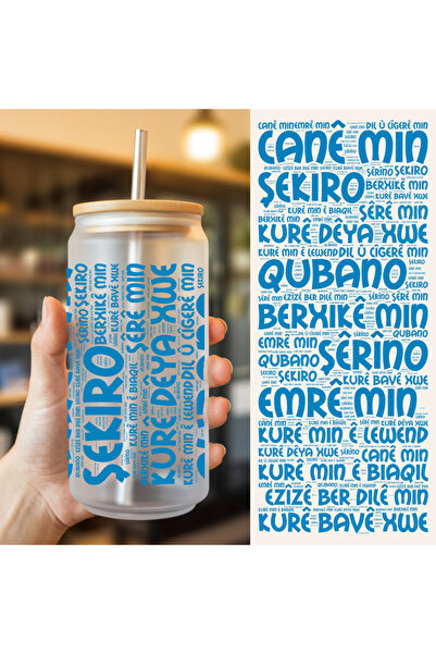 ZERYA Water Milk Juice Glass Drinking Bottle with Straw (600 ml) - Special Words of Affection in Kurdish for Boys