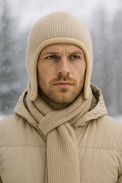 MEKİK BUTİK Premium Ear and Neck Protector Unisex Beanie with Fleece Inside